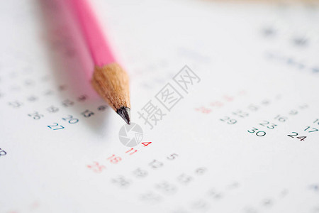 关闭日历页面上的铅笔以标记日期规划图片
