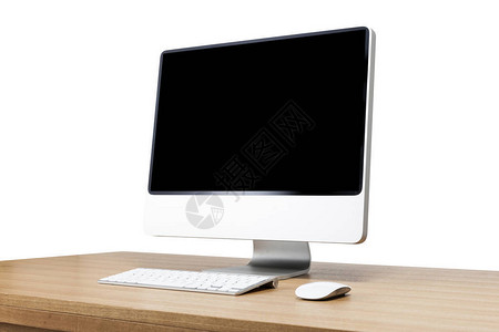 白色背景的木质桌上的计算机info背景图片