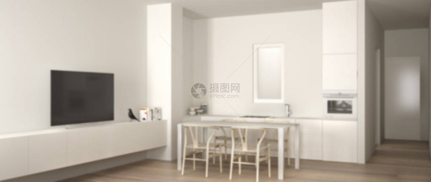 简约白色厨房的模糊背景室内设计图片