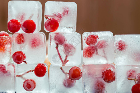 一面有红色冰冻浆果的冰墙图片