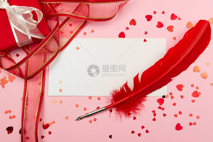 带有装饰的粉红色背景上的礼物圣情人节婚礼订婚母亲节生日新年圣诞节和其图片