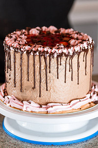 巧克力霜冻香草蛋糕上面有草莓老鼠和图片