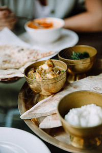 尼泊尔素食品组巴克维面包蔬菜咖喱图片