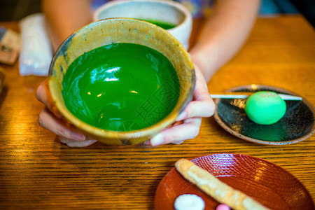 日本茶馆的传统京都绿茶图片