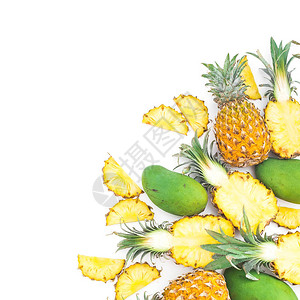 白底菠萝和芒果水的水果组成平图片