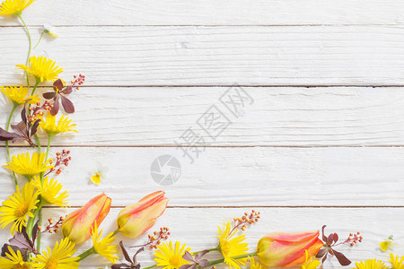 白色木质背景上的花朵图片