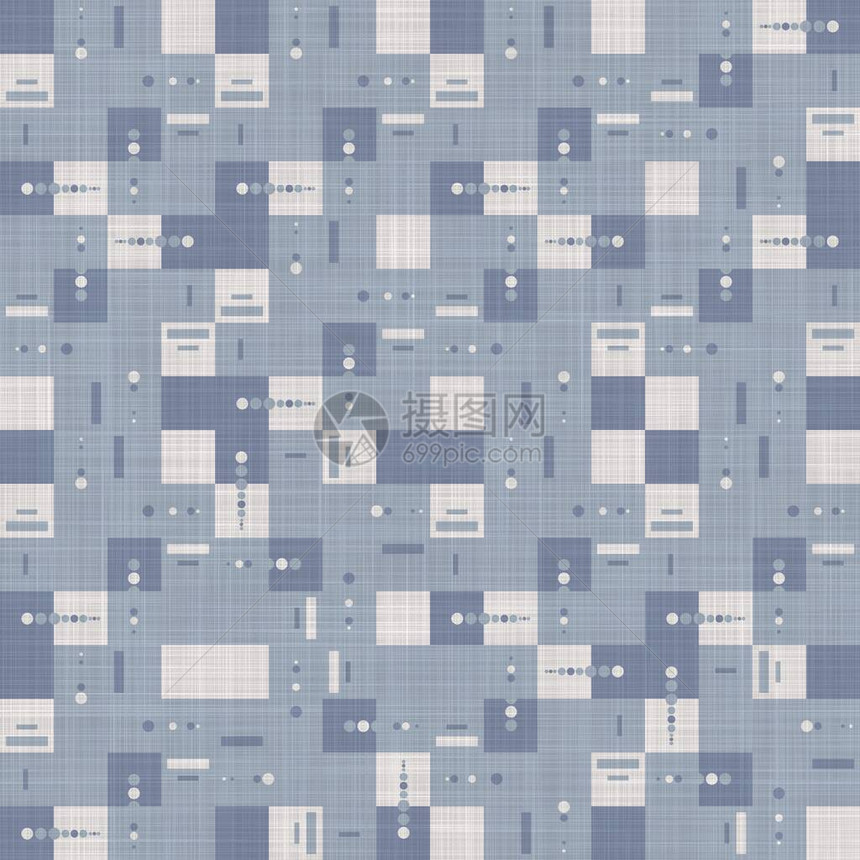 无缝法式蓝白色农舍风格方花布纹理机织亚麻检查布图案背景用于厨房毛巾材料的格子呢格子特写编织物图片