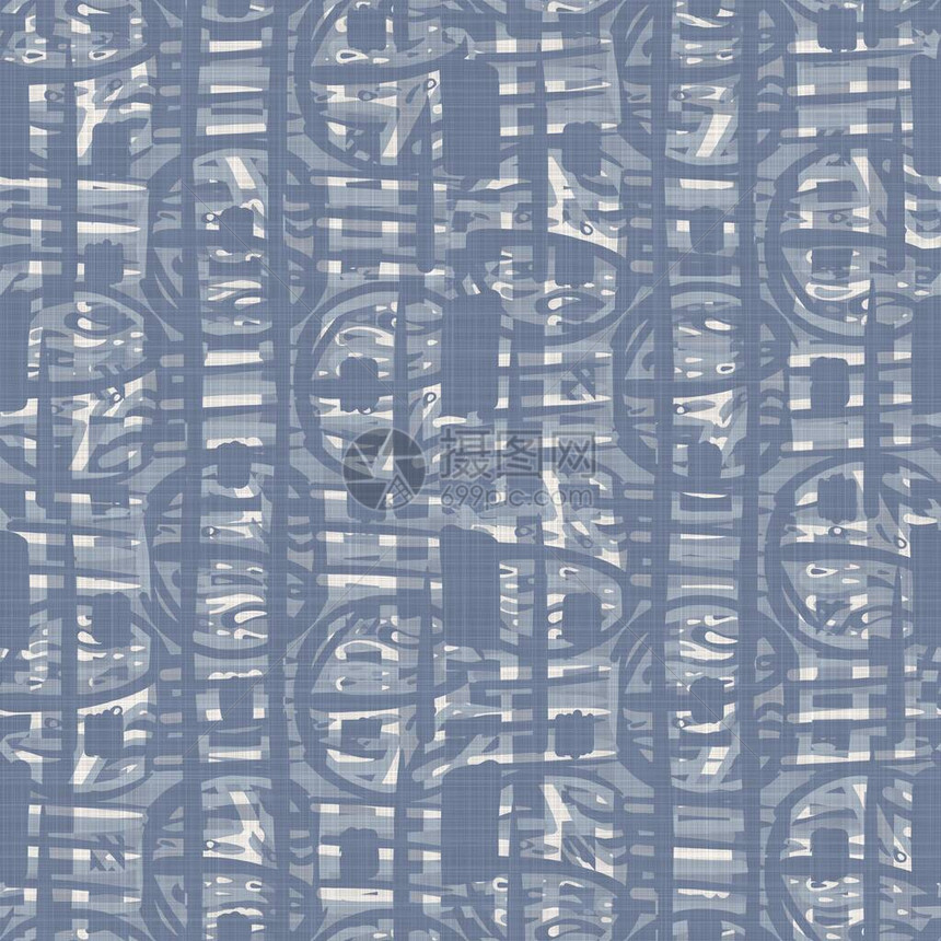 无缝法式蓝白色农舍风格方花布纹理机织亚麻检查布图案背景用于厨房毛巾材料的格子呢格子特写编织物方图片