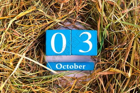 10月3蓝色立方体日历月和日图片