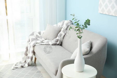 带舒适沙发的轻质现代客房内部图片