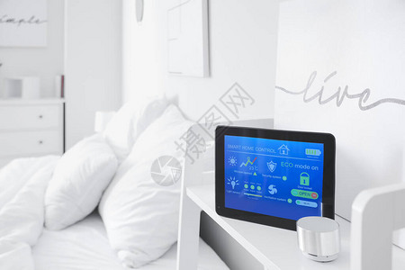 监控喇叭素材具有智能家居自动化和辅助设备在卧室应背景