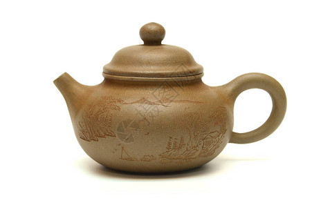 Clay茶壶白纸上孤背景图片