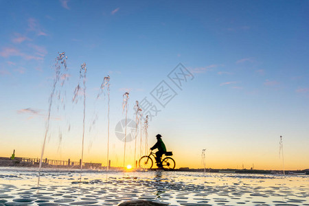 新西兰陶朗加海滩日出时喷水的景图片