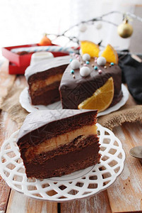 巧克力蛋糕一块巧克力蛋糕选择焦图片