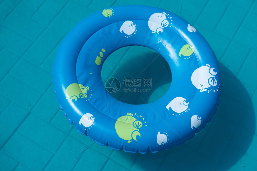 蓝橡皮圈就在花园的游泳池里图片