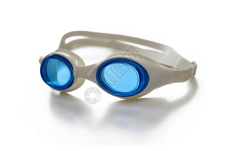 用于运动游泳的橡胶护目镜白色蓝色眼镜图片