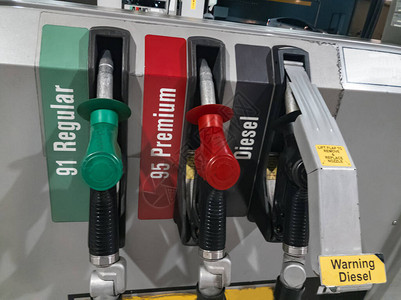 提供汽油和柴油供应的燃料等级的气泵背景图片