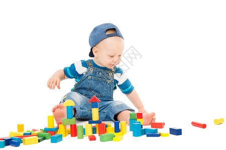 玩婴儿玩具块玩小孩游戏多彩建筑砖块一岁幼童背景图片