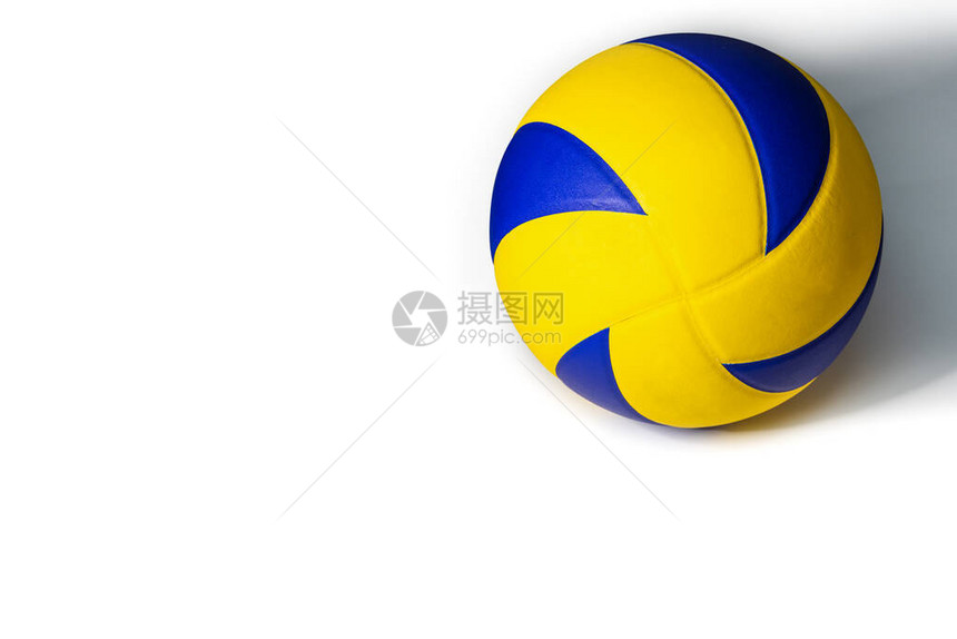 特写黄色蓝排球运动器材图片