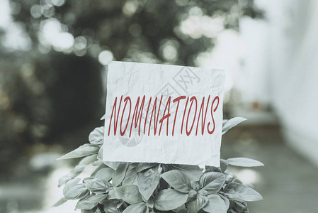 概念手写显示提名概念意指提名或被提名奖品的行动普通纸图片