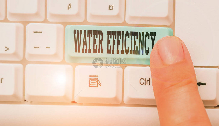 显示水效率的文字符号商业照片文本通过测量所需的水量来图片