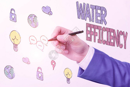 手写文字书写水效率概念照片通过测量所需的水量来图片