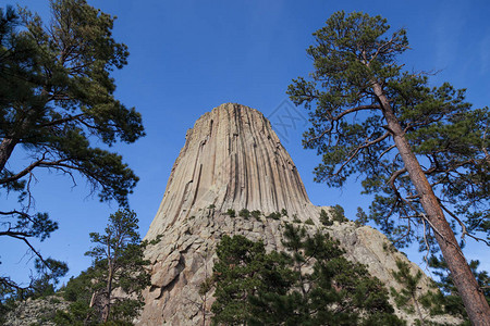 壮观的垂直岩柱形成了怀俄明州的魔鬼塔纪念碑图片