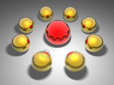 大红球和金球3D渲染领导者概念背景图片