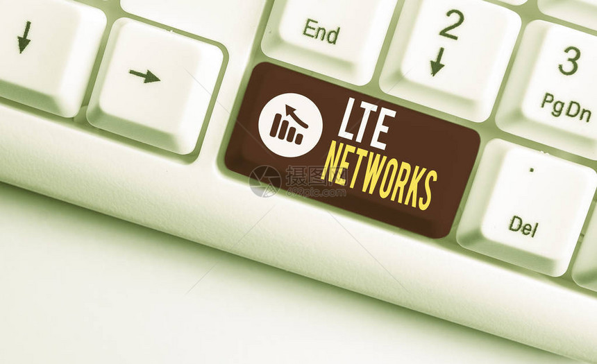 显示Lte网络的书写笔记可用于无线通信的最快网络连接的业务概念白色pc键盘图片