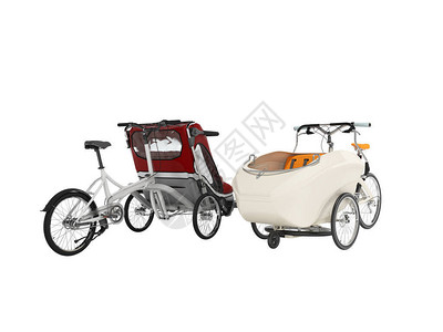 带婴儿车的白色成人自行车3d渲染套装图片