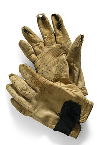 用于人工劳动保护的皮革手套在白图片