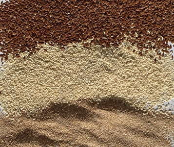 健康食品麦麸白生米芝麻棕色亚麻籽颜色的图片