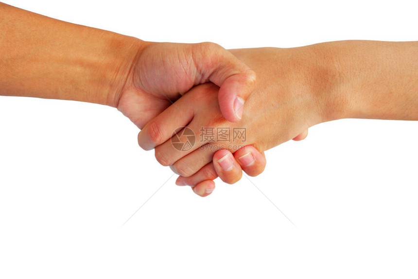 男人和女人手握着手摇动在一起孤立图片