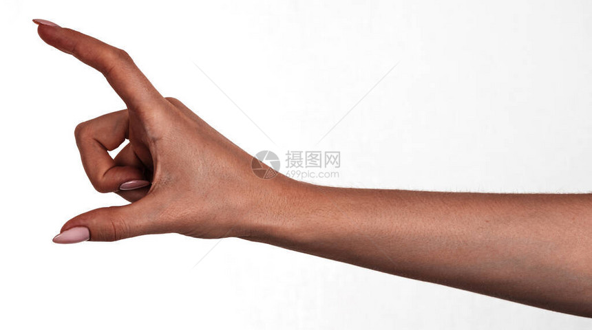 女黑手孤立的白色背景显示手势持有或拿走图片