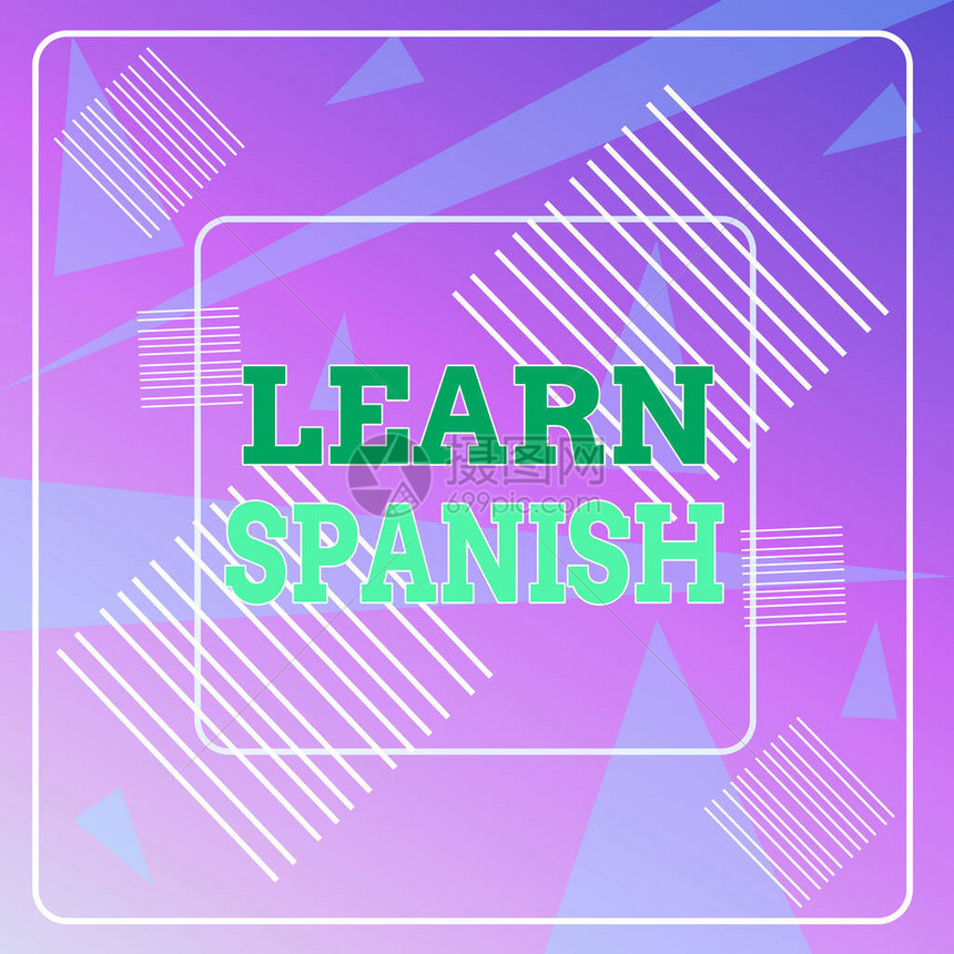 文字书写文本学习西班牙语展示西班牙翻译语言词汇方言语音几何背景柔和粉色12短划线正方形半透明三角图片