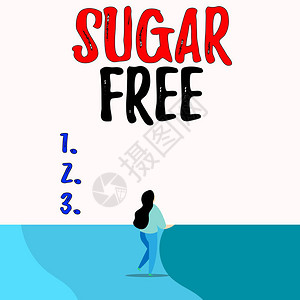 概念手写显示无糖含人工甜味物质代替糖的概念意义后视年轻长发女子手持图片
