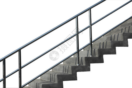 白色背景中带不锈钢栏杆的石楼梯图片