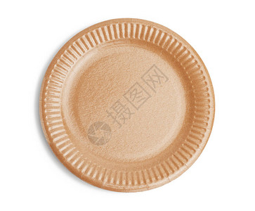 空的圆形棕色一次盘子由回收材料制成图片