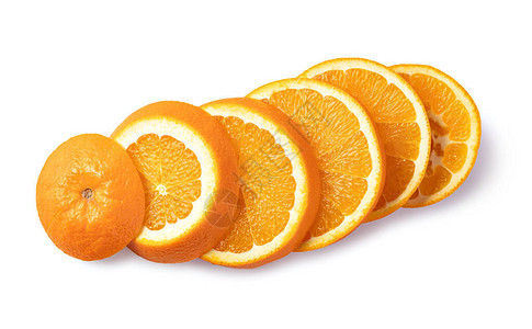 孤立在白色背景上的切片橙色水果背景图片