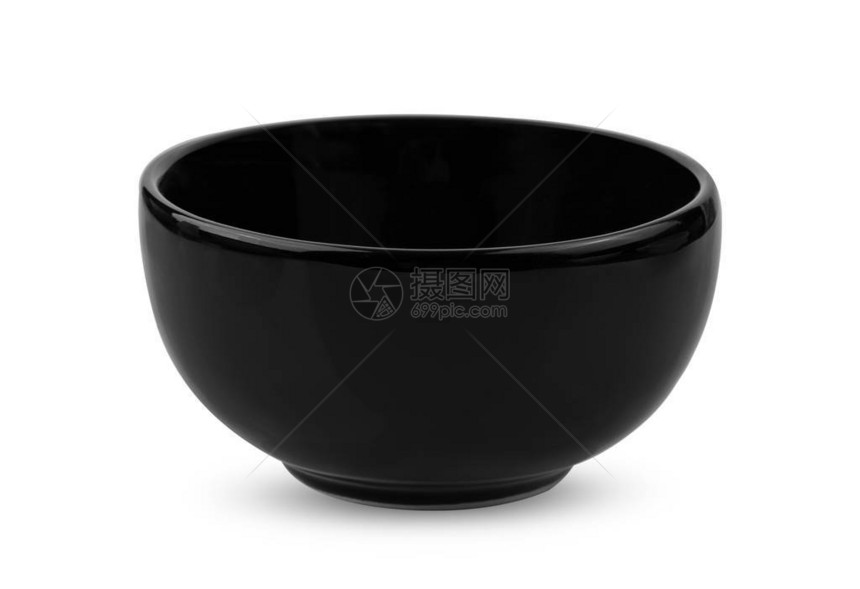白色背景上的黑色陶瓷碗隔离物图片