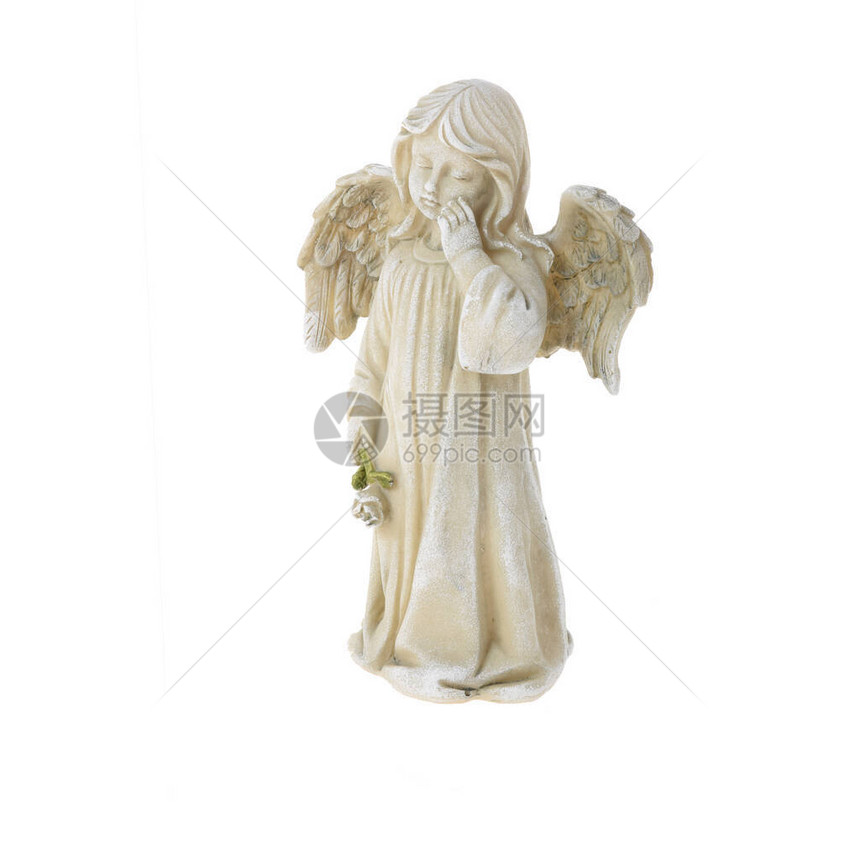 孤立在白色背景上的天使雕像图片