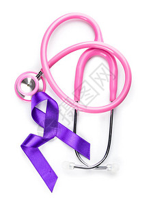 紫丝带作为世界癌症日的象征和白色图片