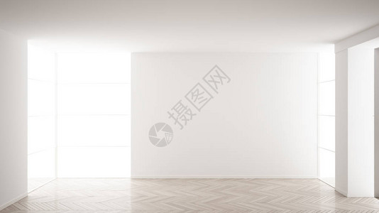 空荡的室内设计带白墙的开放空间现代风格镶木地板极简主义当代建筑概念模图片