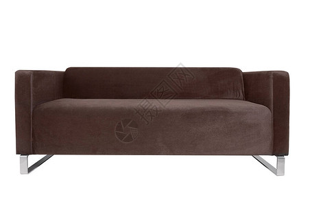 严三实现代棕色布艺沙发隔离在白色背景上有不寻常的金属腿的沙发正视图严背景