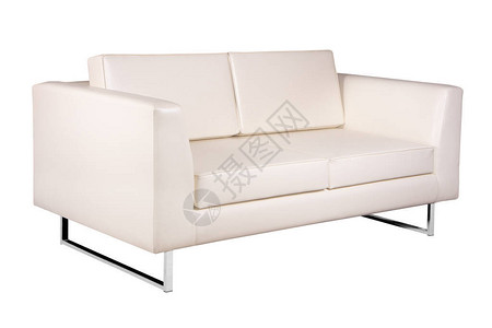 白色背景隔离的白色沙发家具45度视图以白背景图片
