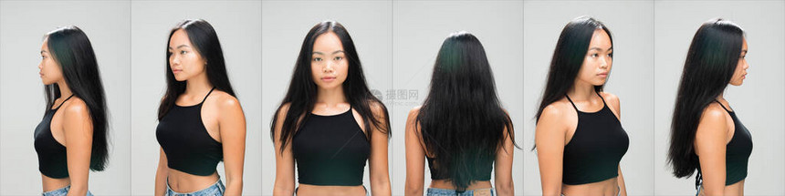 在应用化妆发型之前的亚洲女人图片
