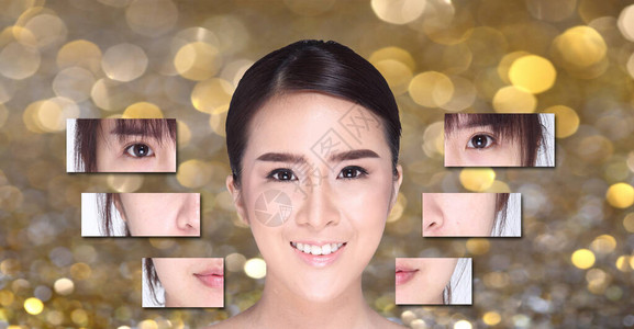 亚洲女团圆包括发型整容外科手术图形脸孔分割差异等视觉风格工作室照明金图片