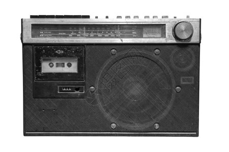 白色背景上的复古盒式收音机图片