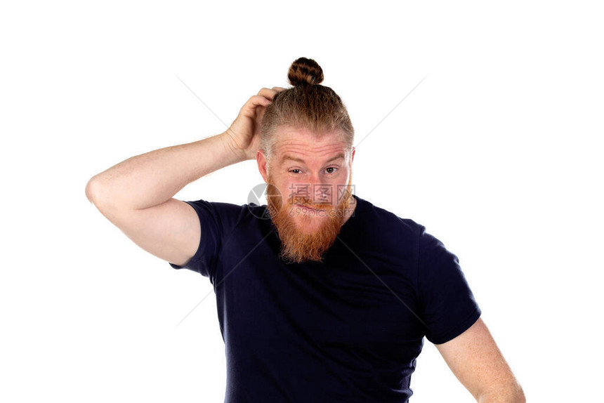 红发长胡子的红头发男子长胡子想着孤立图片