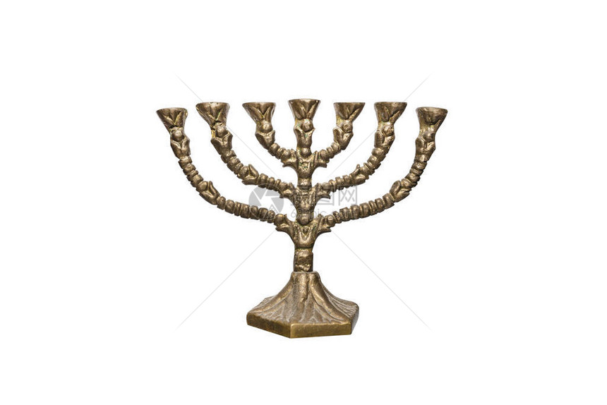 在Hanukkah节期间使用的犹太七点蜡烛台图片
